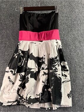 Speechless Black, Hot Pink & White Strapless Floral-Print Dress